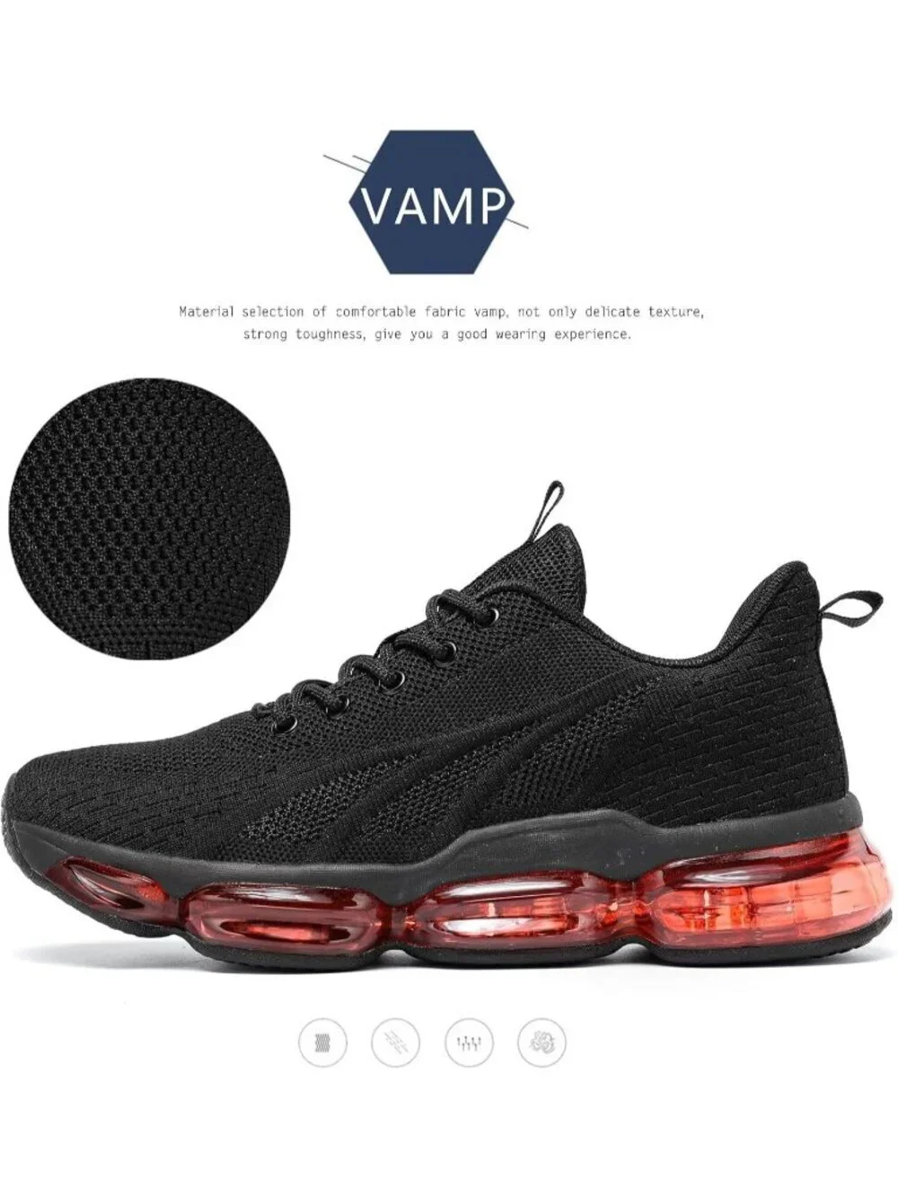 Men's Black Red Walking Running Shoes Breathable Fashion Tennis Casual Sneakers